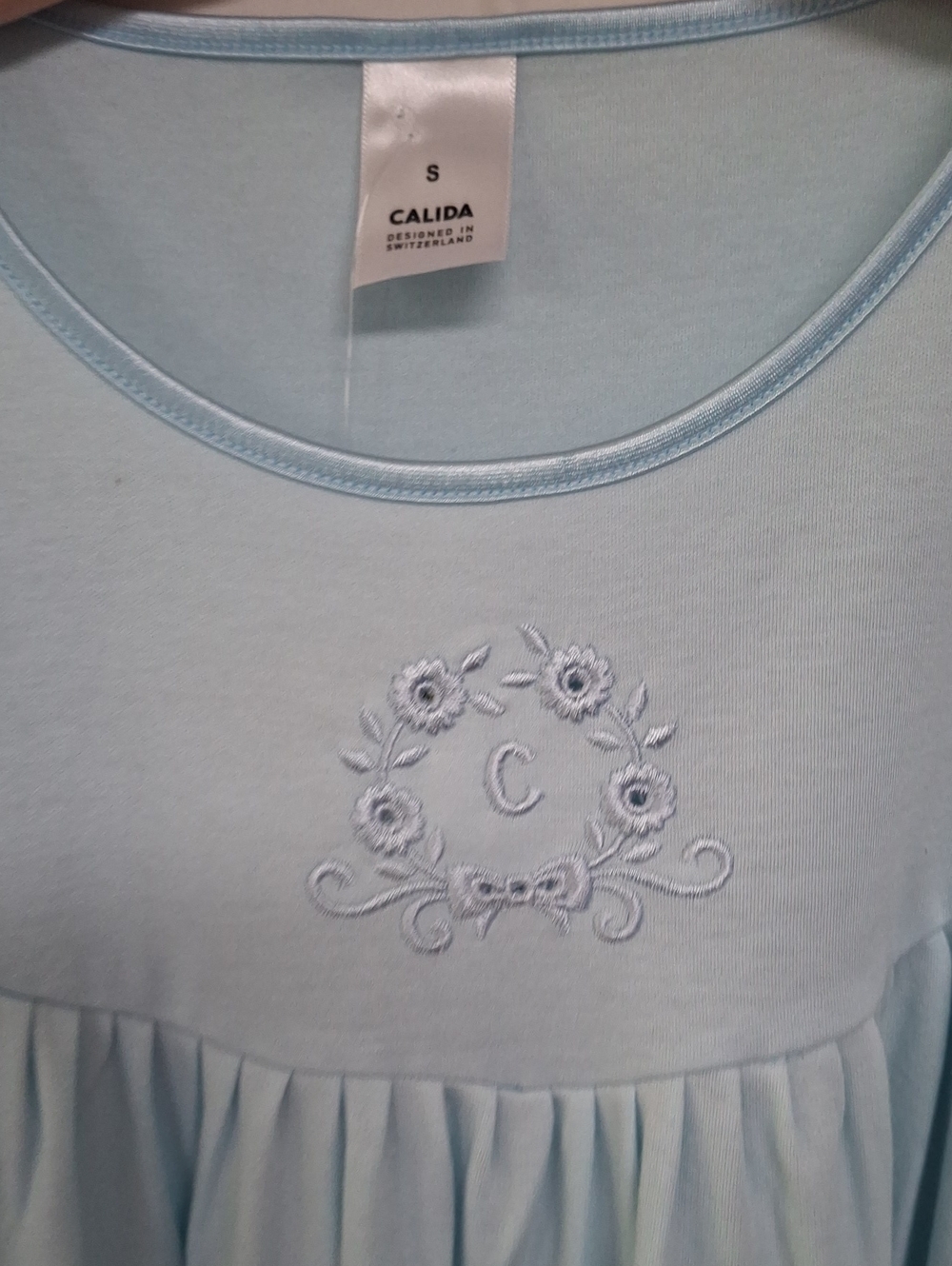 Calida Swiss Soft Cotton Embroidered Nightgown Blue S